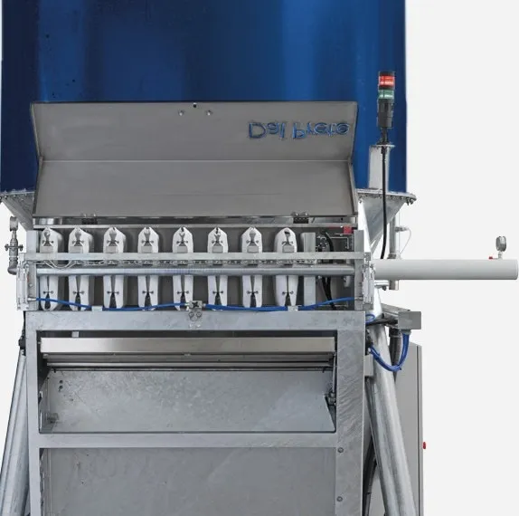 Mini Compact L 2.1 — Hot-dip galvanized filter press with stainless steel cover and drainage channel.