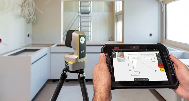Leica iCON iCS50 — Complete digital templates on site — finish offsets, roundings and cut-outs in CAD before you leave the job.
